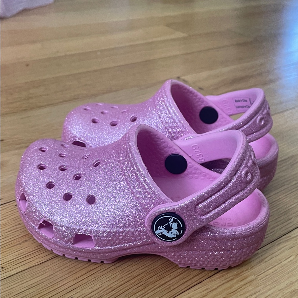 CROCS Kids Glitter Clog Sandals - Light Pink